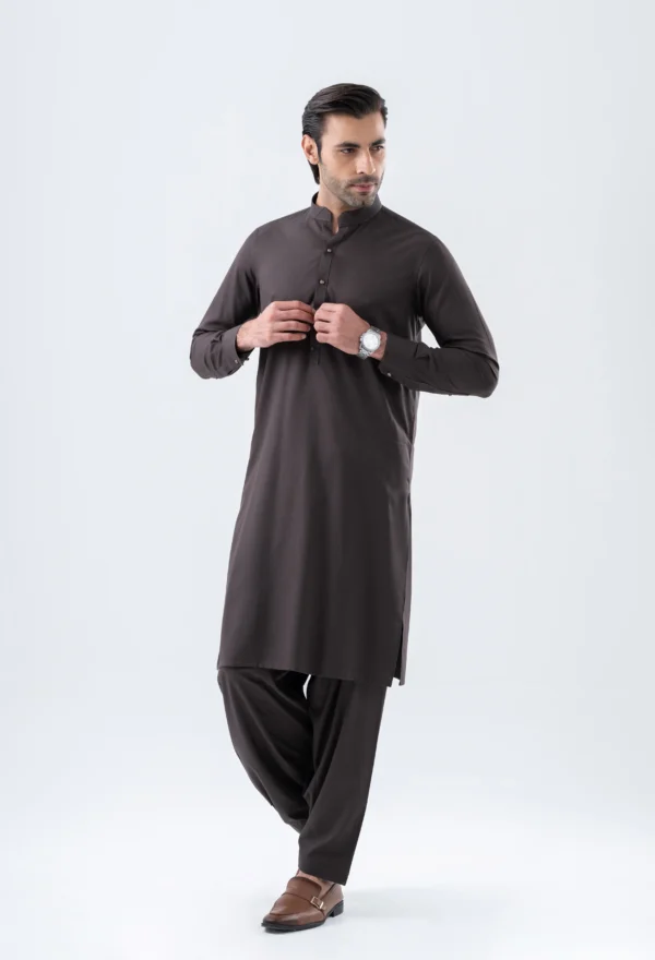 Deep Brown Unstitched Wash & Wear Shalwar Kameez - Image 2