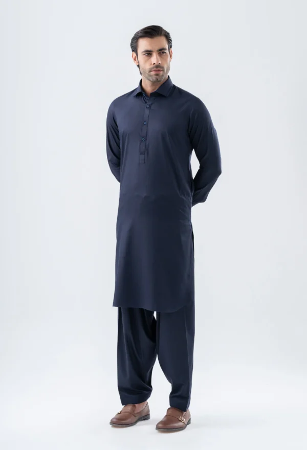 Navy Blue Unstitched Wash & Wear Shalwar Kameez - Image 2