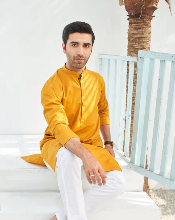 Yellow mastard Unstitched Kurta pajama