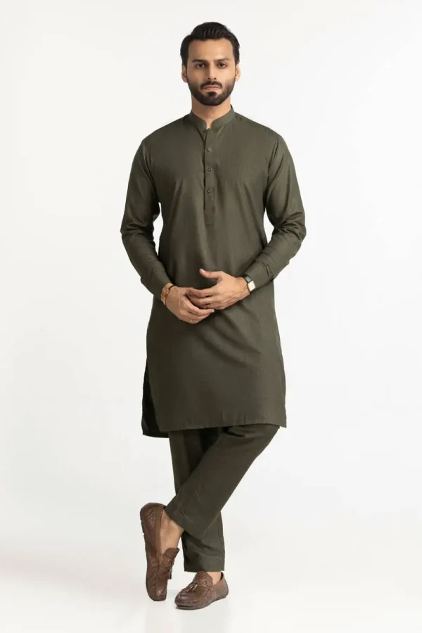 Leaf Green Unstitched Wash & Wear Shalwar Kameez - Image 2