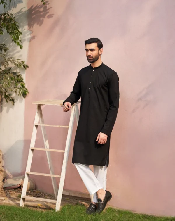 Black & white Unstitched Kurta pajama - Image 2