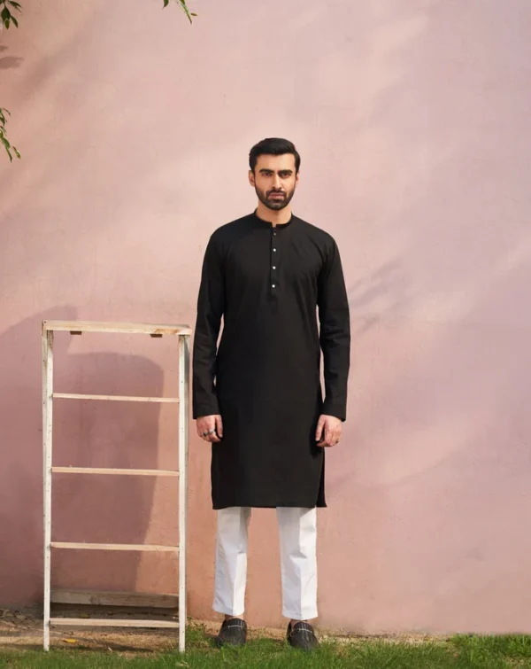 Black & white Unstitched Kurta pajama