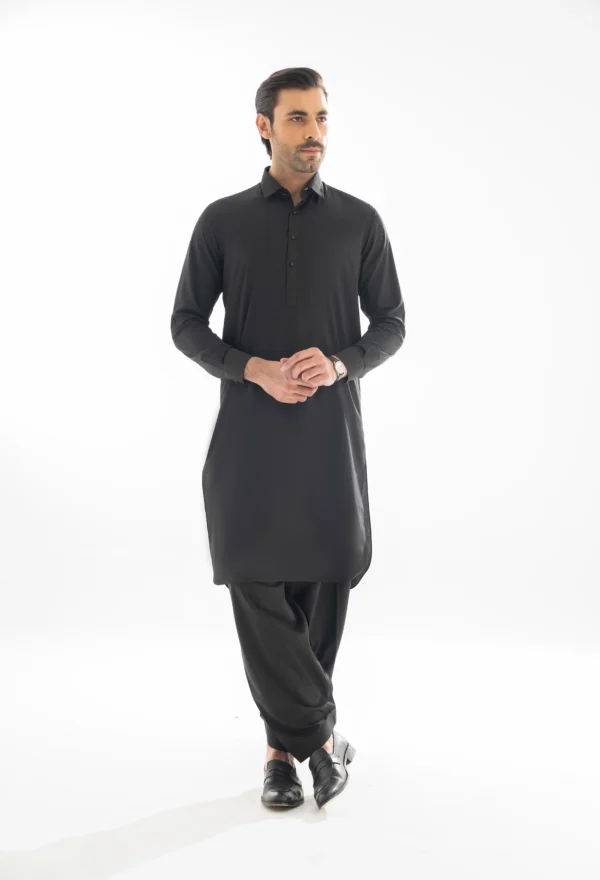 Jutt Black Unstitched Shalwar Kameez - Image 3