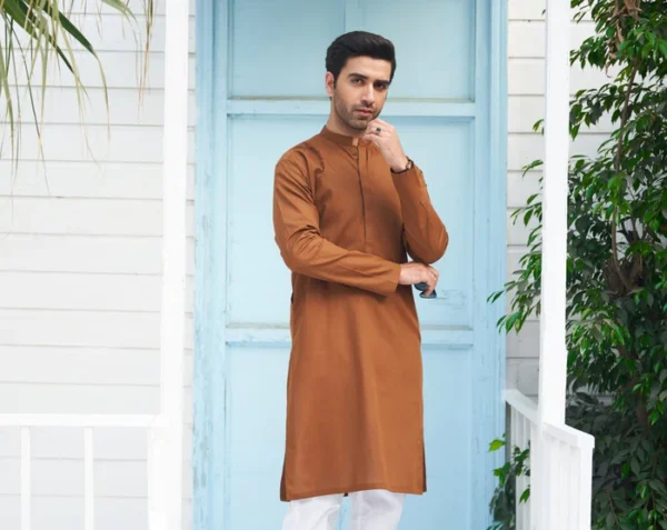 Camel  Unstitched Kurta pajama - Image 2