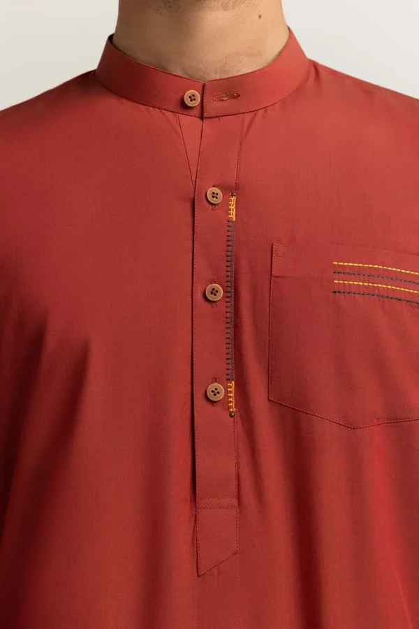 Crimson-Red Unstitched Wash & Wear Shalwar Kameez - Image 2