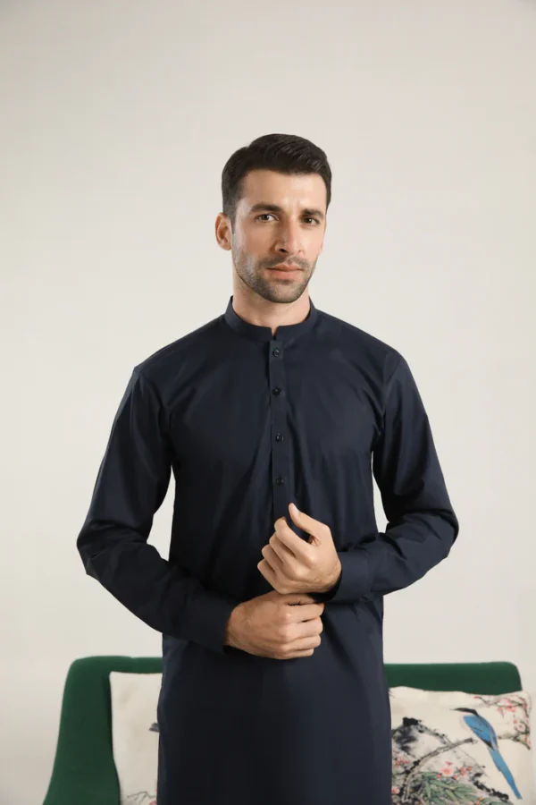 Dark navy blue Unstitched Soft Cotton Shalwar Kameez - Image 2