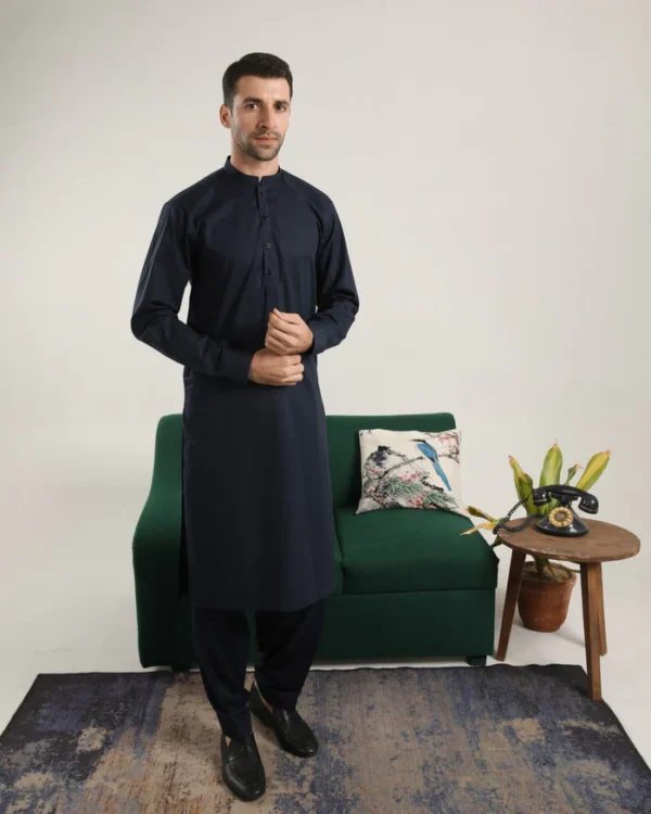 Dark navy blue Unstitched Soft Cotton Shalwar Kameez