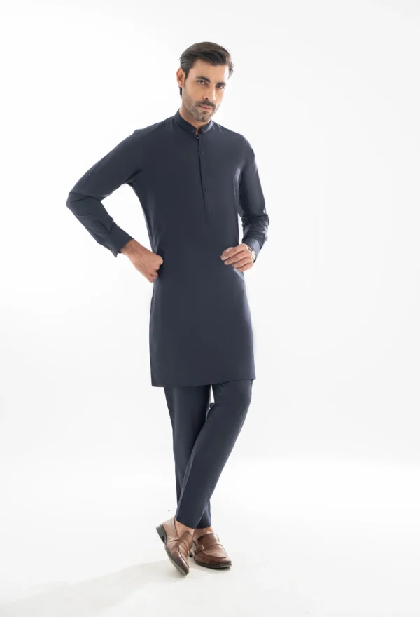 Deep Navy Blue Unstitched Wash & Wear Shalwar Kameez - Image 2