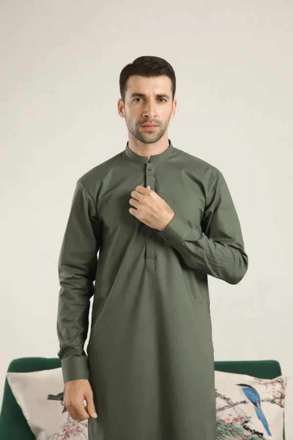 Leaf Green Unstitched Soft Cotton Shalwar Kameez - Image 2