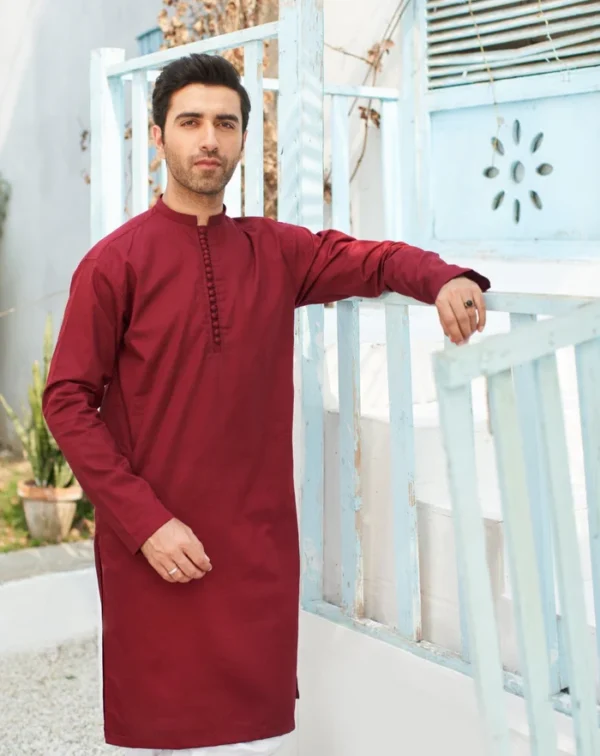 Dark Red Mehroon Unstitched Kurta pajama