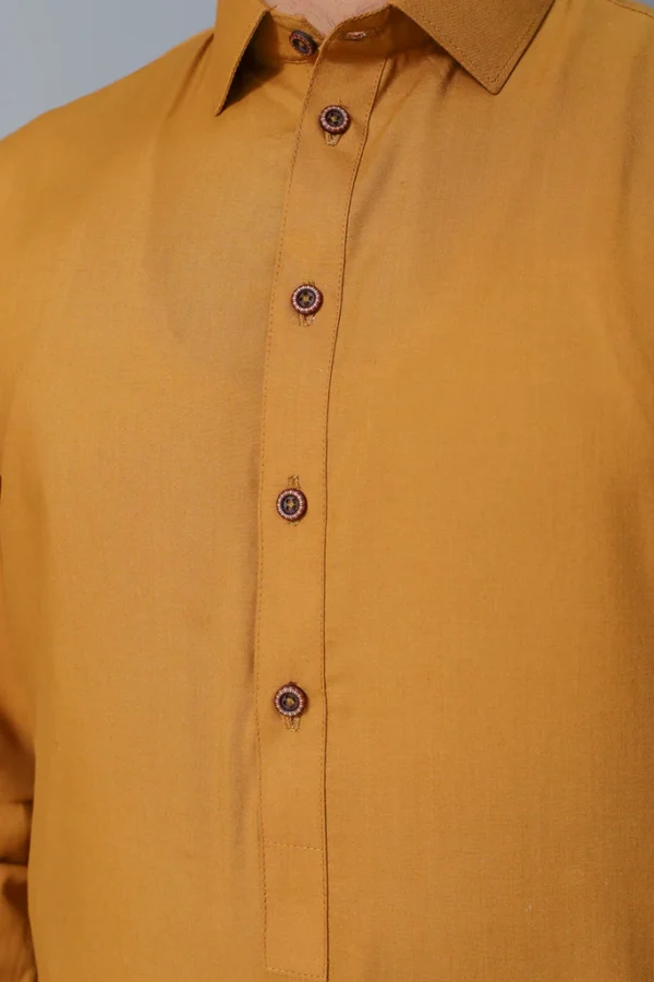 yellow mastard Unstitched Wash & Wear Shalwar Kameez - Image 2