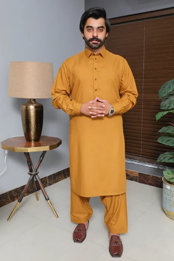 yellow mastard Unstitched Wash & Wear Shalwar Kameez