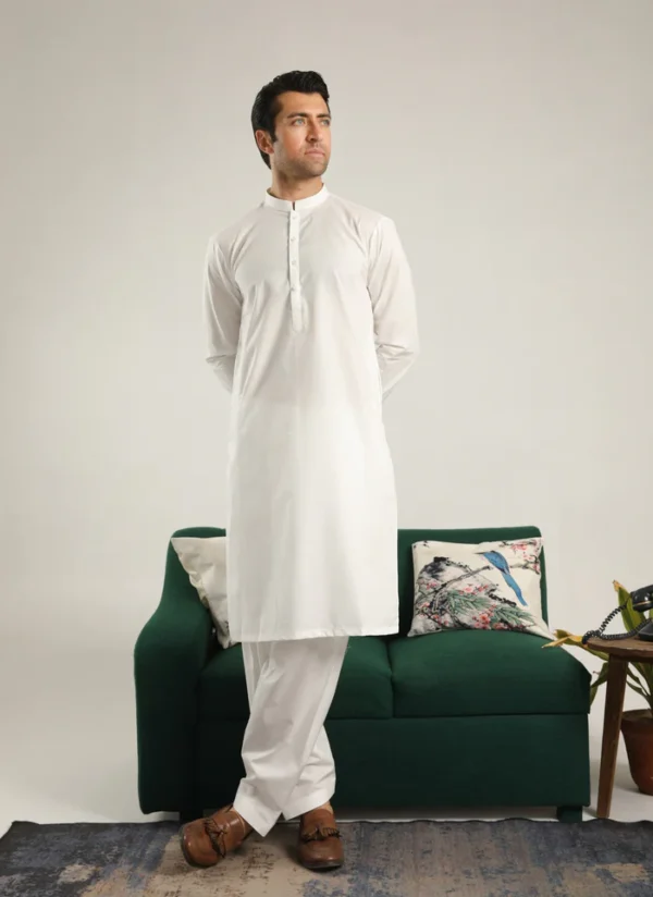 Off White Unstitched Soft Cotton Shalwar Kameez - Image 2