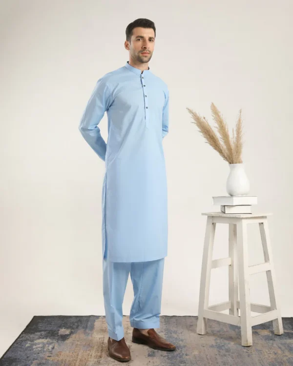 Sky Blue Unstitched Soft Cotton Shalwar Kameez